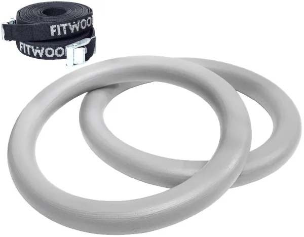 FitWood ULPU MINI Gymnastikringe 28mm - Grå overflade / Sort Strop